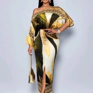 Elegant Off-Shoulder Multicolor Dress